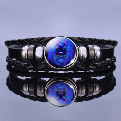 Edelstenen Armband met Sterrenbeeld Symbool Lapis Lazuli Sodaliet Leer Staal Beschermend Spiritueel Sieraad