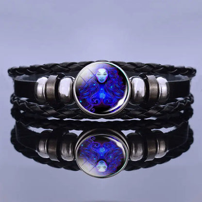 Edelstenen Armband met Sterrenbeeld Symbool Lapis Lazuli Sodaliet Leer Staal Beschermend Spiritueel Sieraad