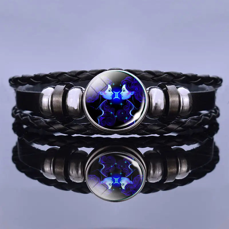 Edelstenen Armband met Sterrenbeeld Symbool Lapis Lazuli Sodaliet Leer Staal Beschermend Spiritueel Sieraad