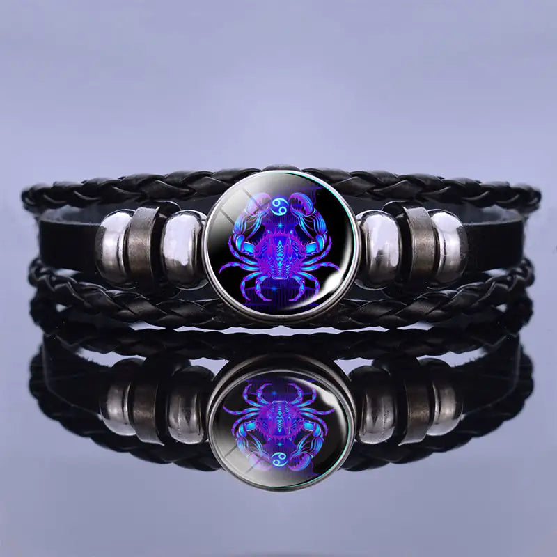 Edelstenen Armband met Sterrenbeeld Symbool Lapis Lazuli Sodaliet Leer Staal Beschermend Spiritueel Sieraad