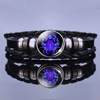 Edelstenen Armband met Sterrenbeeld Symbool Lapis Lazuli Sodaliet Leer Staal Beschermend Spiritueel Sieraad