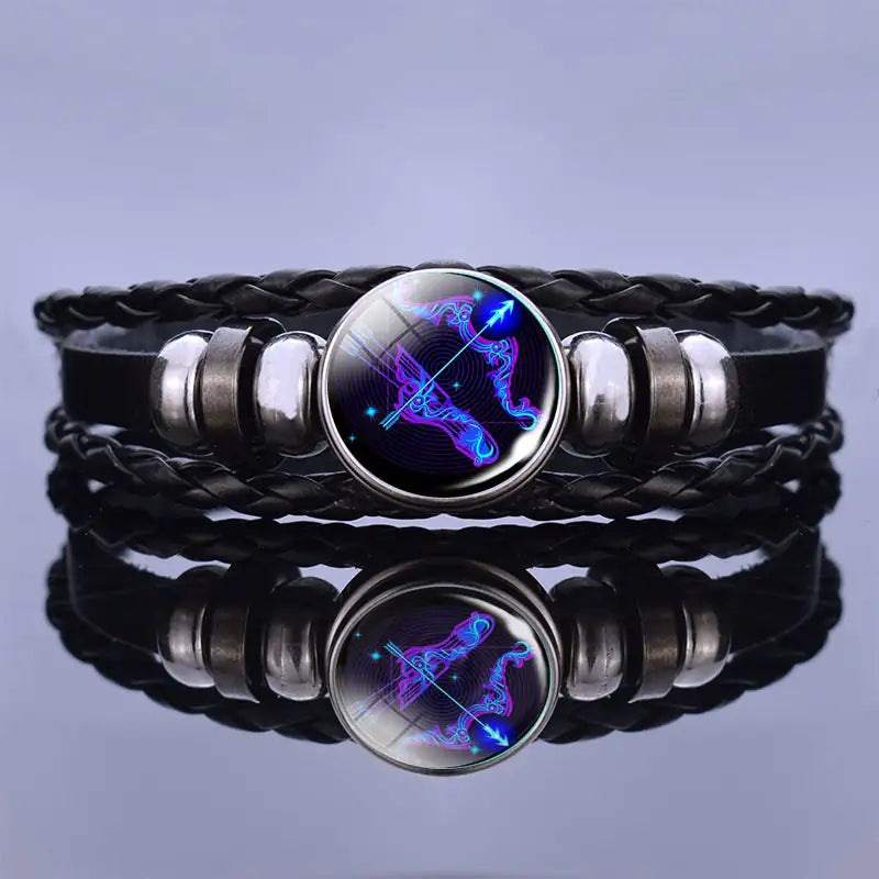 Edelstenen Armband met Sterrenbeeld Symbool Lapis Lazuli Sodaliet Leer Staal Beschermend Spiritueel Sieraad