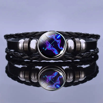 Edelstenen Armband met Sterrenbeeld Symbool Lapis Lazuli Sodaliet Leer Staal Beschermend Spiritueel Sieraad