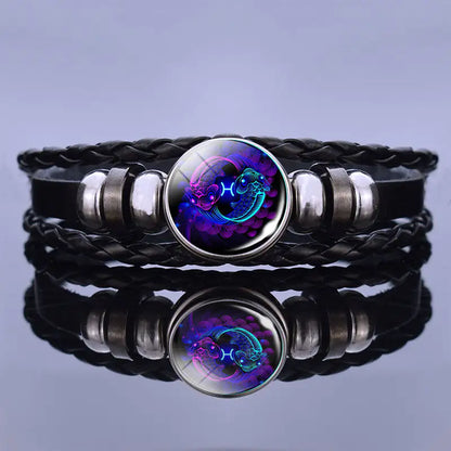 Edelstenen Armband met Sterrenbeeld Symbool Lapis Lazuli Sodaliet Leer Staal Beschermend Spiritueel Sieraad
