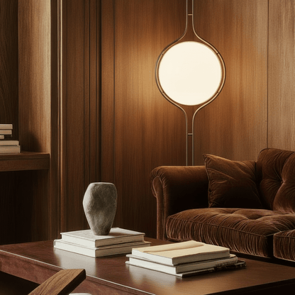 Sculpturale Staande Lamp Met Verticale Lichtkolom En Acryl Bollen