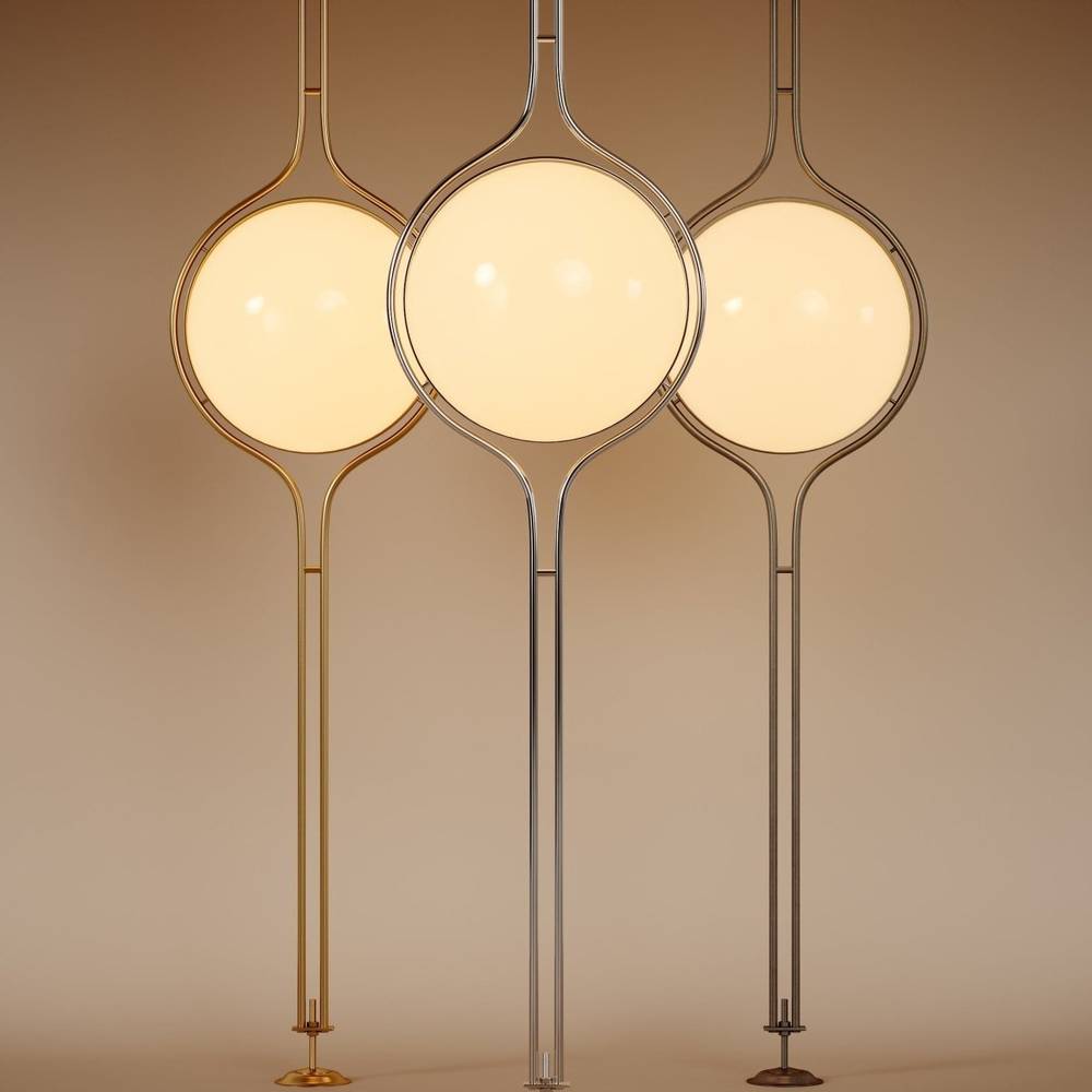 Sculpturale Staande Lamp Met Verticale Lichtkolom En Acryl Bollen