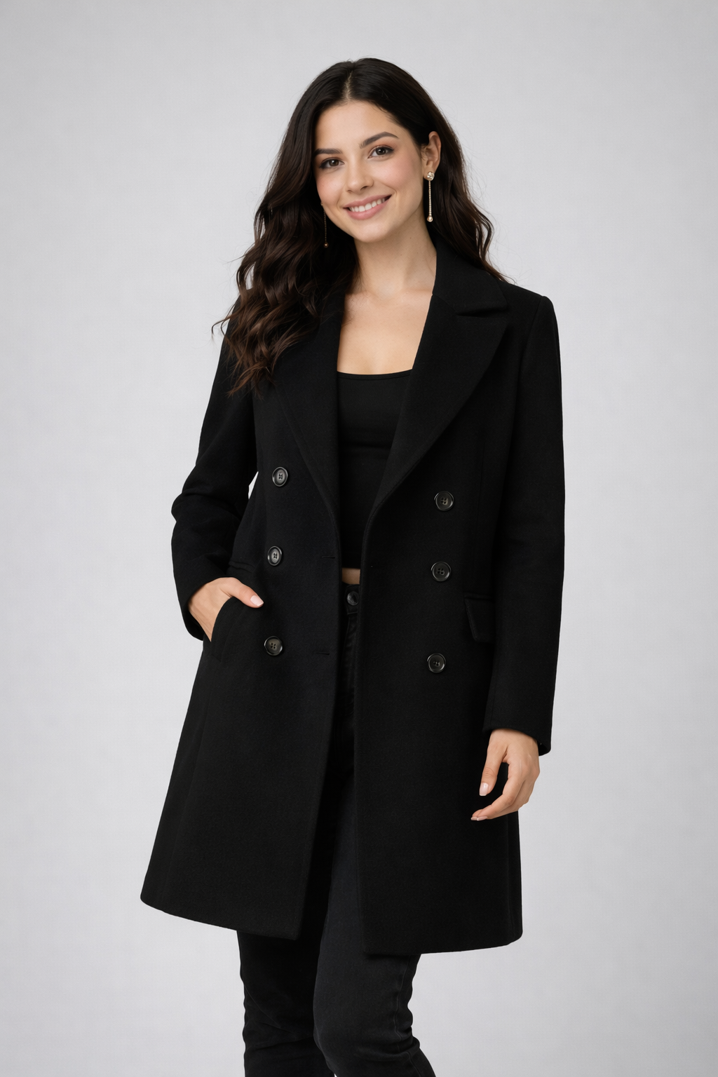 Wolblend Jas voor Vrouw Notched Revers Elegant Design