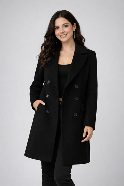 Wolblend Jas voor Vrouw Notched Revers Elegant Design