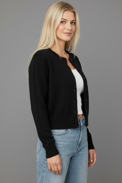 Zwarte knit cardigan zijkant view