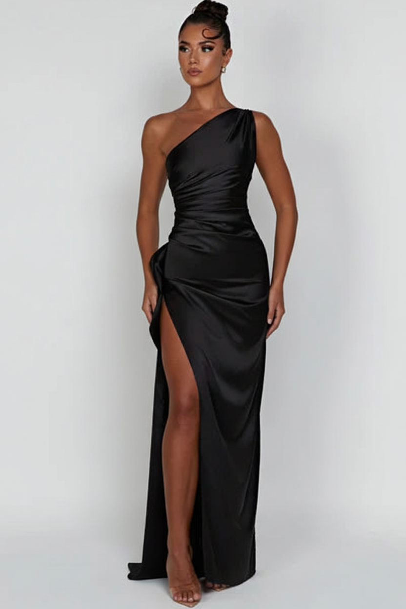 Zwarte One-Shoulder Maxi Jurk